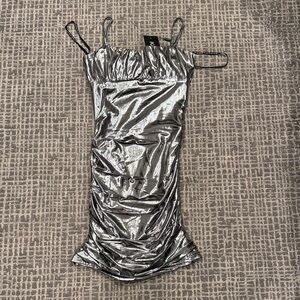 NWT Katie J NYC Ava Liquid Shimmer Dress Silver Junior size Small
